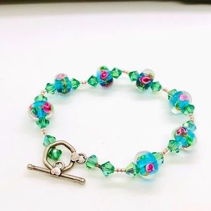 Vintage Floral Glass Crystal Bead Bracelet